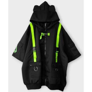 Cyberpunk black and toxic green zip up hoodie - unisex